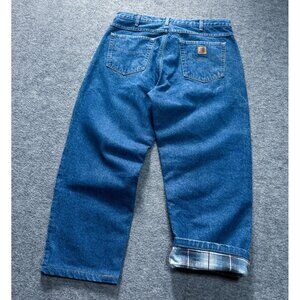 Carhartt Mens 36x28 Flannel Lined Insulated Work Jeans Blue